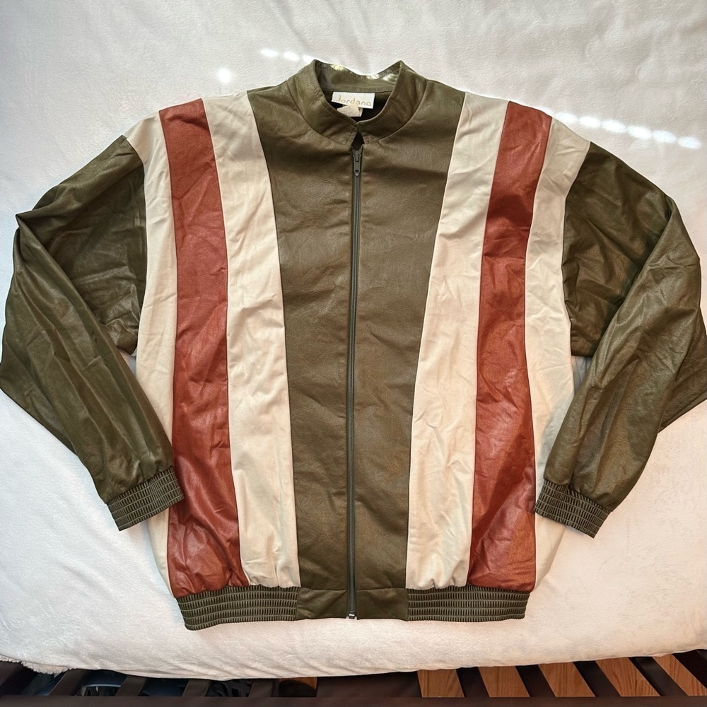 Vintage Jordana Patch Multicolor Bomber Jacket Full Zip lightweight M green brwn